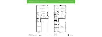 A floor plan for a townhome in Providence Place showing three bedrooms, a garage, and a den.
