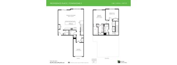 A floor plan for a 2 bedroom, 3 bathroom apartment at Providence Place Townhome E.