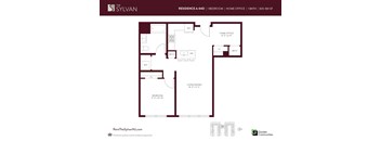 A floor plan for a property at The Sylvan showing a bedroom, home office, and bathroom.
