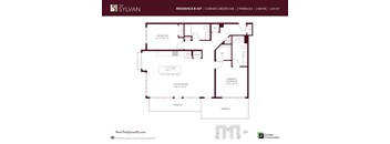 A floor plan for a residence at The Sylvan showing two bedrooms, two terraces, and two bathrooms.