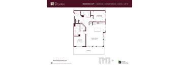 A floor plan for a two bedroom apartment at The Sylvan.