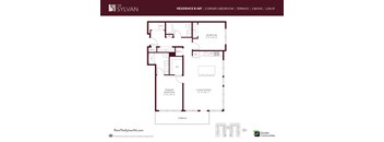 A floor plan for a two-bedroom apartment at The Sylvan.