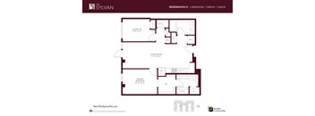 A floor plan for a residence with two bedrooms and two bathrooms.