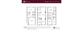 A floor plan for a townhome with three bedrooms and three bathrooms is displayed.