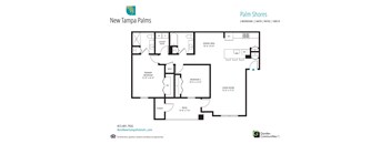 A black and white image of a floor plan for a New Tampa Palms apartment.