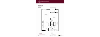 A floor plan for a one bedroom apartment at The Residences at Main.