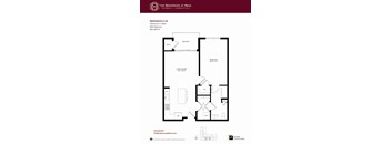 A floor plan for a residence at main shows a bedroom, living/dining area, kitchen, and bathroom.