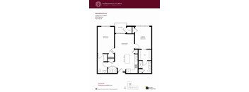 A floor plan for a 2 bedroom, 2 bathroom apartment with a balcony.
