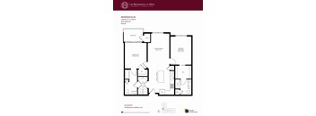 A floor plan for a 2 bedroom, 2 bathroom residence at a community in Connecticut.