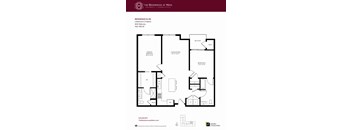 A floor plan for a residence with two bedrooms and two bathrooms.
