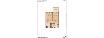 A floor plan of a one bedroom apartment with a balcony.