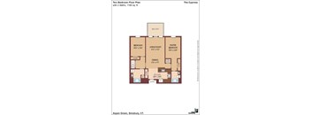 A floor plan for a two bedroom apartment with a living room and balcony.