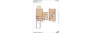 A floor plan for a three bedroom floor plan in a town home.