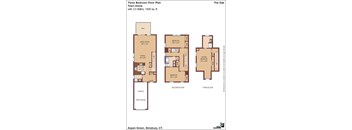 A floor plan for a three bedroom floor plan in a town home.