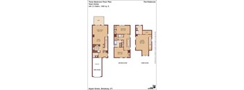 A floor plan for a three bedroom floor plan in a town home.