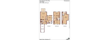 A floor plan for a three bedroom floor plan in a town home.