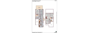 A floor plan for a three bedroom apartment with a total area of 2174 sq. ft.