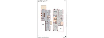 A floor plan for a three bedroom apartment.