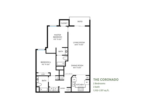 Two Bedroom Floor Plan at Costa Verde Village Apartments, San Diego, CA