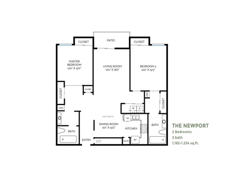 2 Bedroom Floor Plan at Costa Verde Village Apartments, San Diego California