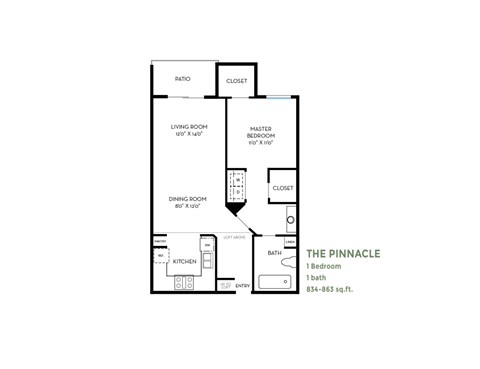 One Bedroom Floor Plan at Costa Verde Village Apartments, San Diego, 92122