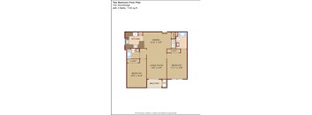 A floor plan of a two bedroom apartment with a living room and a kitchen.