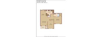 A floor plan of a one bedroom apartment in The Aspen - Hamden Hills with a den and 1 bath.