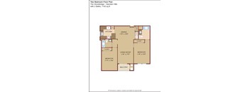 A floor plan of a two bedroom apartment with a living room, dining room, kitchen, and balcony.