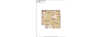 A floor plan of a one bedroom apartment in The Aspen with 1 Bath.