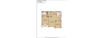 A floor plan of a two bedroom apartment with a living room, dining room, kitchen, and balcony.