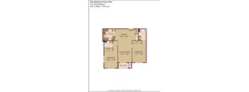 A floor plan of a two bedroom apartment with a living room and kitchen.