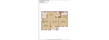 A floor plan of a two bedroom, two bathroom apartment.