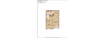 A floor plan of a one bedroom apartment in The Woods with 1 Bath.