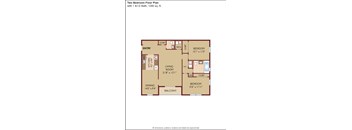 A floor plan of a two bedroom apartment with a living room and a dining area.