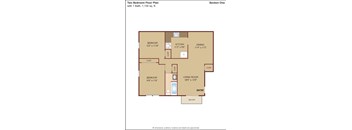 A floor plan of a two bedroom apartment with a living room and a dining room.