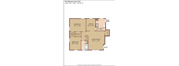 A floor plan of a two bedroom apartment with a living room, dining area, and two bedrooms.