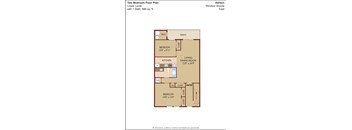 A floor plan of a two bedroom apartment in Ashton, Windsor Woods East with one bathroom.