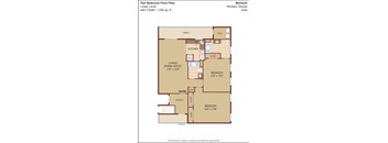 A floor plan of a two bedroom, lower level apartment in Belmont, Windsor Woods East with 2 bathrooms and a total area of 1,236 sq. ft.