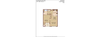 A floor plan of a one bedroom apartment in Windsor Woods West.