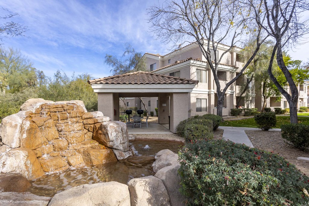 Waterfall in the front yard at Vintage at Scottsdale, SCOTTSDALE Arizona