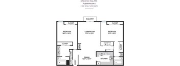 2B2B Floor Plan at Encino Palms Apartments, Encino, CA