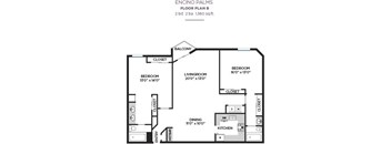 2Bedroom Floor Plan at Encino Palms Apartments, Encino, California