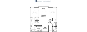 2Bedroom Floor Plan at Lassen Village Apartments, Northridge, CA