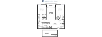 2BD 2BA Floor Plan at Lassen Village Apartments, Northridge, 91325