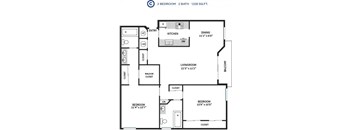 2Bed Floor Plan at Lassen Village Apartments, California