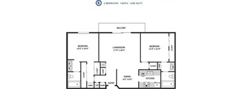 2B2B Floor Plan at Lassen Village Apartments, Northridge, CA, 91325