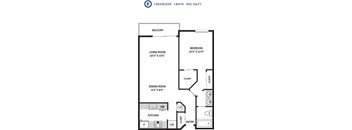 1Bed Floor Plan at Lassen Village Apartments, Northridge