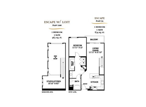 A floor plan for an escape room with loft titled "Escape W/ Loft Plan 1A".