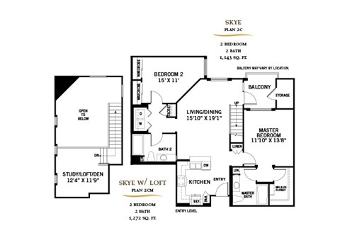 A floor plan for a Skye property with two bedrooms and two bathrooms.