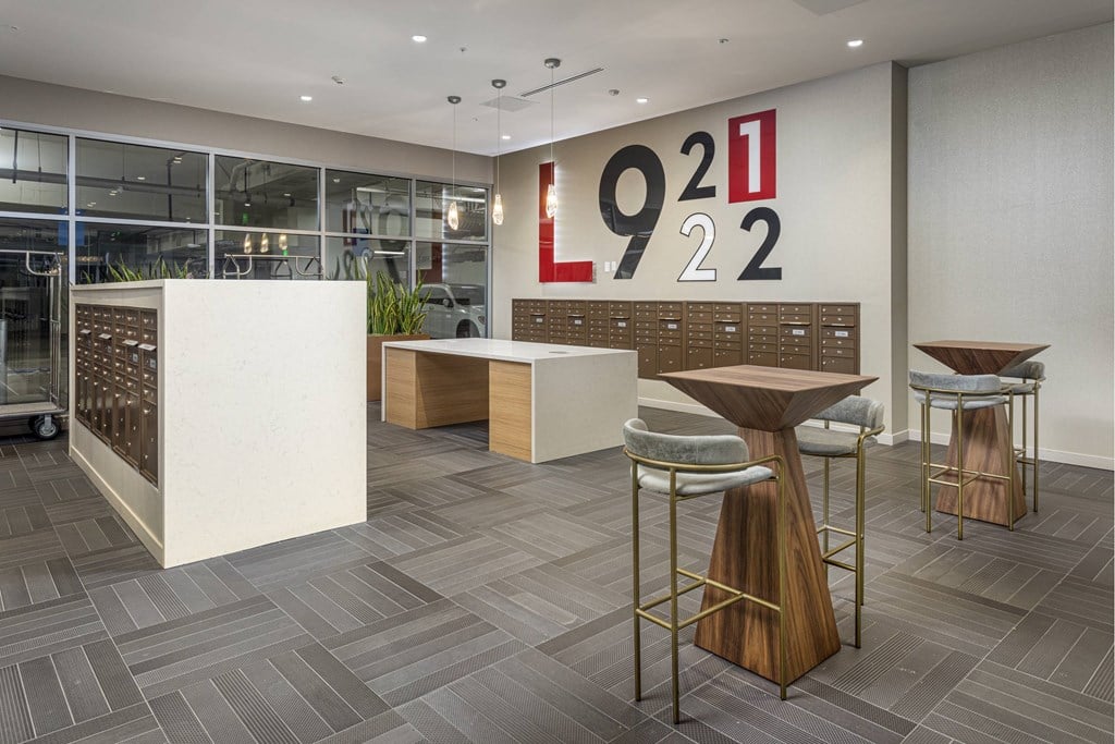 A modern office lobby at LUX by Garden*, San Diego, CA